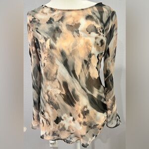 ANTONIO MELANI Women's marble print long sleeve blouse Size S, black/gray/taupe